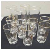 Seven  vintage Homer Laughlin Golden Wheat glasses.   Four vintage Homer Laughlin Golden Wheat tumblers.