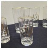 Seven  vintage Homer Laughlin Golden Wheat glasses.   Four vintage Homer Laughlin Golden Wheat tumblers.