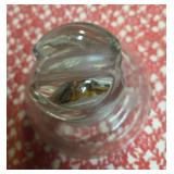 Vintage Clear glass power insulator, commonly called a "Ink Well", "Frog Eye" or "Saddle Style" and  used on telephone or telegraph poles to hold wires while preventing electricity from grounding.