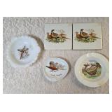 Three - Vintage ashtrays with Pheasants and Two- Pheasant Tiles.