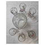 Hazel-Atlas Glass Company Pitcher and 6 Glasses. These glasses feature the "Pheasants" pattern, produced roughly 1950