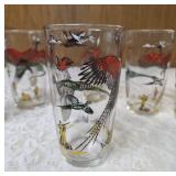 Hazel-Atlas Glass Company Pitcher and 6 Glasses. These glasses feature the "Pheasants" pattern, produced roughly 1950