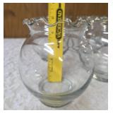Eight piece vintage Anchor Hocking or Indianan Glass ruffled edge clear glass fish bowl, often used as a rose bowl or candle holder.