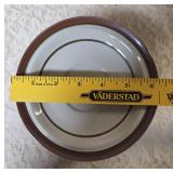 Nine - vintage Sierra Stoneware saucers featuring a brown rim and ring design, likely produced by M S I Japan.