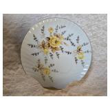 Four - vintage Japanese China snack sets featuring yellow roses with gray/brown foliate and gold gilded rims.
