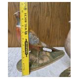 Vintage Ceramic Holland Mold pheasant figurine set featuring hand-painted male and female birds on a base. Popular during the 60s-70s.