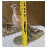 Vintage Ceramic Holland Mold pheasant figurine set featuring hand-painted male and female birds on a base. Popular during the 60s-70s.
