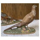 Vintage Ceramic Holland Mold pheasant figurine set featuring hand-painted male and female birds on a base. Popular during the 60s-70s.