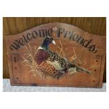 Wild-life themed baseball cap, Avon Pheasant Decanter, 3-D Wall Art Shadowbox featuring a pheasant in natural setting, Welcome Friends Wooden Plaque, Handcrafted Napkin or mail holder.