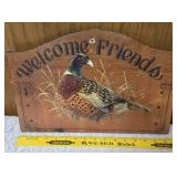 Wild-life themed baseball cap, Avon Pheasant Decanter, 3-D Wall Art Shadowbox featuring a pheasant in natural setting, Welcome Friends Wooden Plaque, Handcrafted Napkin or mail holder.