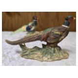 Three vintage collectible pheasant figurines made of ceramic or porcelain and three small pheasant figurines. Features hand painted details with a glossy finish.