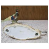 Three vintage collectible pheasant figurines made of ceramic or porcelain and three small pheasant figurines. Features hand painted details with a glossy finish.