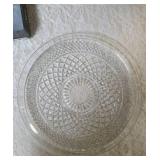 Two Glass Serving Plates.  These items are pre-owned.  One plate is a Vintage. Anchor Hocking Wexford  crystal plate and the other is a Gibson Home Jewelite 3-section glass relish tray.