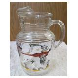 Vintage "J.R. Dob Stylemaster" aluminum tray plaque featuring a "Ring Necked Pheasant " Design. Hazel-Atlas Pitcher and 8 glasses.