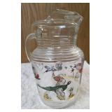 Vintage "J.R. Dob Stylemaster" aluminum tray plaque featuring a "Ring Necked Pheasant " Design. Hazel-Atlas Pitcher and 8 glasses.