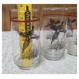 Five vintage glasses featuring pheasant imagery, likely manufactured by Federal Glass or Libbey.  Glasses feature pheasant graphics.