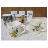 Seven misc. pheasant glassware/mugs.   Glasses are made of milk glass.  The rest are ceramic.