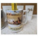 Seven misc. pheasant glassware/mugs.   Glasses are made of milk glass.  The rest are ceramic.