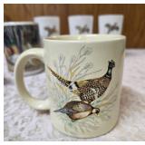 Seven misc. pheasant glassware/mugs.   Glasses are made of milk glass.  The rest are ceramic.