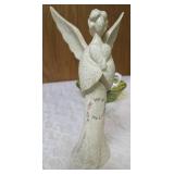 Collection of Decorative items.  Green glass vase, Angel figurine  and small Angel with a bell,  Green Acrylic Bowl and Vintage Bavarian Floral patterned teacup.
