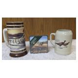 Terry Redland Collection:  2007 Miller Brewing  "Peaceful Evening" Collector Beer Stein 7" Tall.   Pheasant Coasters and  Tankard 5" Tall - "Peaceful Evening".
