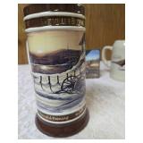 Terry Redland Collection:  2007 Miller Brewing  "Peaceful Evening" Collector Beer Stein 7" Tall.   Pheasant Coasters and  Tankard 5" Tall - "Peaceful Evening".