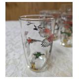 Hazel-Atlas Ice Bowl 5" Deep and  12 glasses featuring "Pheasants" pattern, produced roughly 1950