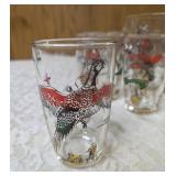 Hazel-Atlas Ice Bowl 5" Deep and  12 glasses featuring "Pheasants" pattern, produced roughly 1950