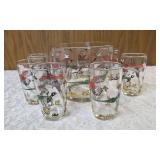 Hazel-Atlas Ice Bowl 5" Deep and  8 Tumblers featuring "Pheasants" pattern, produced roughly 1950