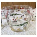 Hazel-Atlas Ice Bowl 5" Deep and  8 Tumblers featuring "Pheasants" pattern, produced roughly 1950