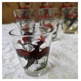12 -Misc. Glass Sizes.  Glassware is likely produced by the Hazel-Atlas Glass Company and  features the "Pheasants" pattern, produced roughly 1950