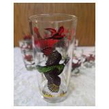 12 -Misc. Glass Sizes.  Glassware is likely produced by the Hazel-Atlas Glass Company and  features the "Pheasants" pattern, produced roughly 1950