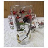 12 -Misc. Glass Sizes.  Glassware is likely produced by the Hazel-Atlas Glass Company and  features the "Pheasants" pattern, produced roughly 1950