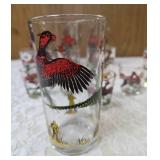 12 -Misc. Glass Sizes.  Glassware is likely produced by the Hazel-Atlas Glass Company and  features the "Pheasants" pattern, produced roughly 1950