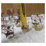 12 -Misc. Glass Sizes.  Glassware is likely produced by the Hazel-Atlas Glass Company and  features the "Pheasants" pattern, produced roughly 1950