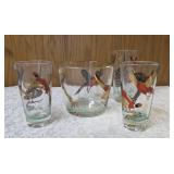 3 - Misc. Glass Sizes and 1 Ice Bowl.  Glassware is likely produced by the Hazel-Atlas Glass Company and features the "Pheasants" pattern, produced roughly 1950