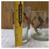 3 - Misc. Glass Sizes and 1 Ice Bowl.  Glassware is likely produced by the Hazel-Atlas Glass Company and features the "Pheasants" pattern, produced roughly 1950