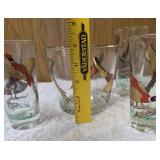 3 - Misc. Glass Sizes and 1 Ice Bowl.  Glassware is likely produced by the Hazel-Atlas Glass Company and features the "Pheasants" pattern, produced roughly 1950