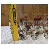11 -Glasses - Misc., sizes.  Glassware is likely produced by the Hazel-Atlas Glass Company and  features the "Pheasants" pattern, produced roughly 1950