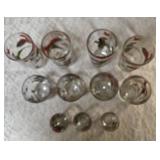 11 -Glasses - Misc., sizes.  Glassware is likely produced by the Hazel-Atlas Glass Company and  features the "Pheasants" pattern, produced roughly 1950