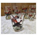 11 -Glasses - Misc., sizes.  Glassware is likely produced by the Hazel-Atlas Glass Company and  features the "Pheasants" pattern, produced roughly 1950
