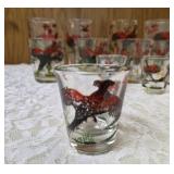 11 -Glasses - Misc., sizes.  Glassware is likely produced by the Hazel-Atlas Glass Company and  features the "Pheasants" pattern, produced roughly 1950