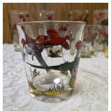 11 -Glasses - Misc., sizes.  Glassware is likely produced by the Hazel-Atlas Glass Company and  features the "Pheasants" pattern, produced roughly 1950
