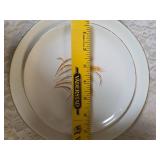 Complete -Place setting for fifteen, dinner plate,  salad plate, soup bowl, coffee plate. Set of "Homer Laughlin Golden Wheat" dinnerware, featuring 22k gold trim and a wheat stalk pattern.