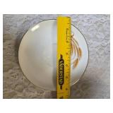 Complete -Place setting for fifteen, dinner plate,  salad plate, soup bowl, coffee plate. Set of "Homer Laughlin Golden Wheat" dinnerware, featuring 22k gold trim and a wheat stalk pattern.