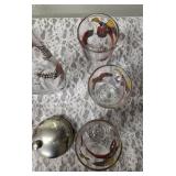 Hazel-Atlas Vintage Mid Century Glass Cocktail Shaker Drink Mixer and 6 Glasses set featuring the Pheasant Birds.