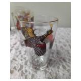 Hazel-Atlas Vintage Mid Century Glass Cocktail Shaker Drink Mixer and 6 Glasses set featuring the Pheasant Birds.
