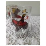 Hazel-Atlas Vintage Mid Century Glass Cocktail Shaker Drink Mixer and 6 Glasses set featuring the Pheasant Birds.