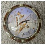 Vintage themed wildlife style wall clock featuring decorative artwork of pheasants.  Clock works has new batteries.