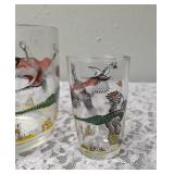 Hazel-Atlas Ice Bowl 5" Deep and  12 glasses featuring "Pheasants" pattern, produced roughly 1950